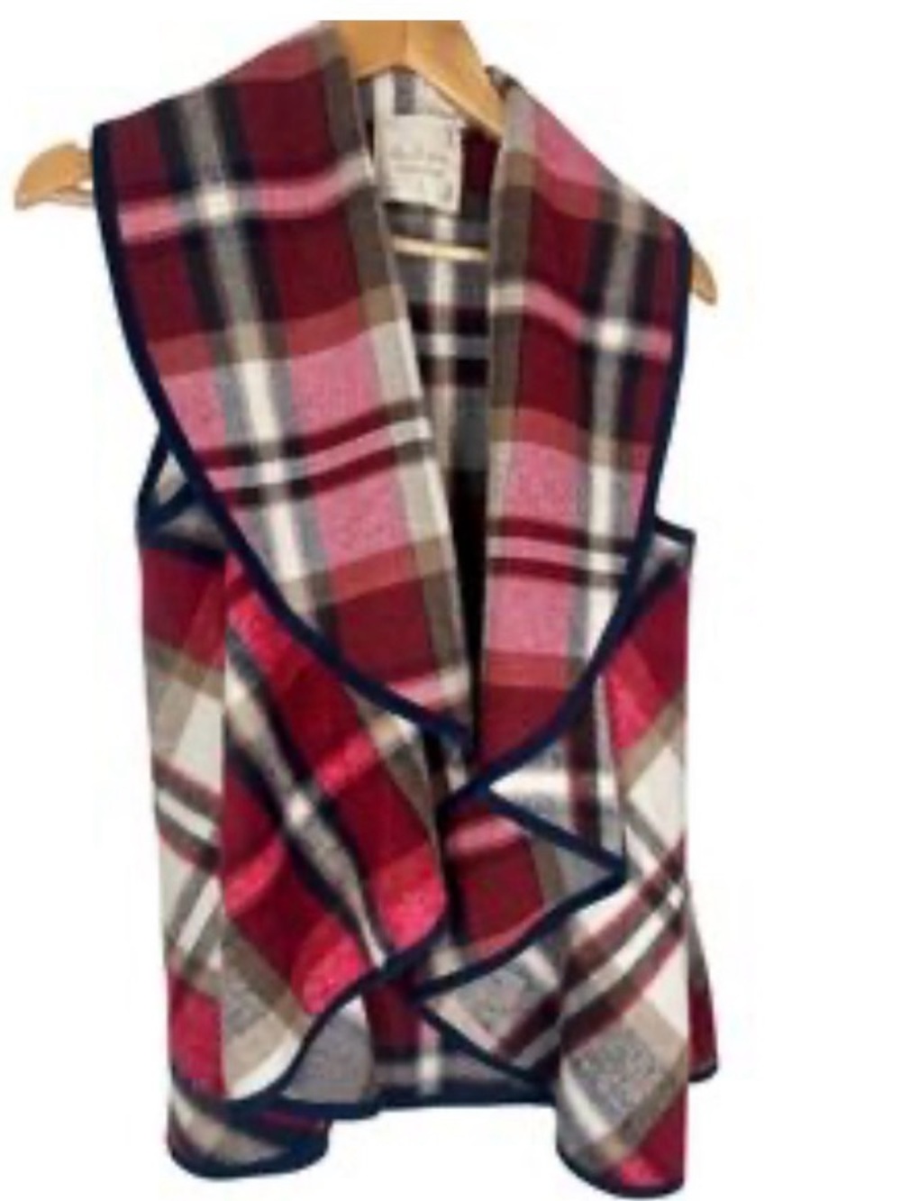 Altar'd State Red Plaid Draped Open-Front Vest